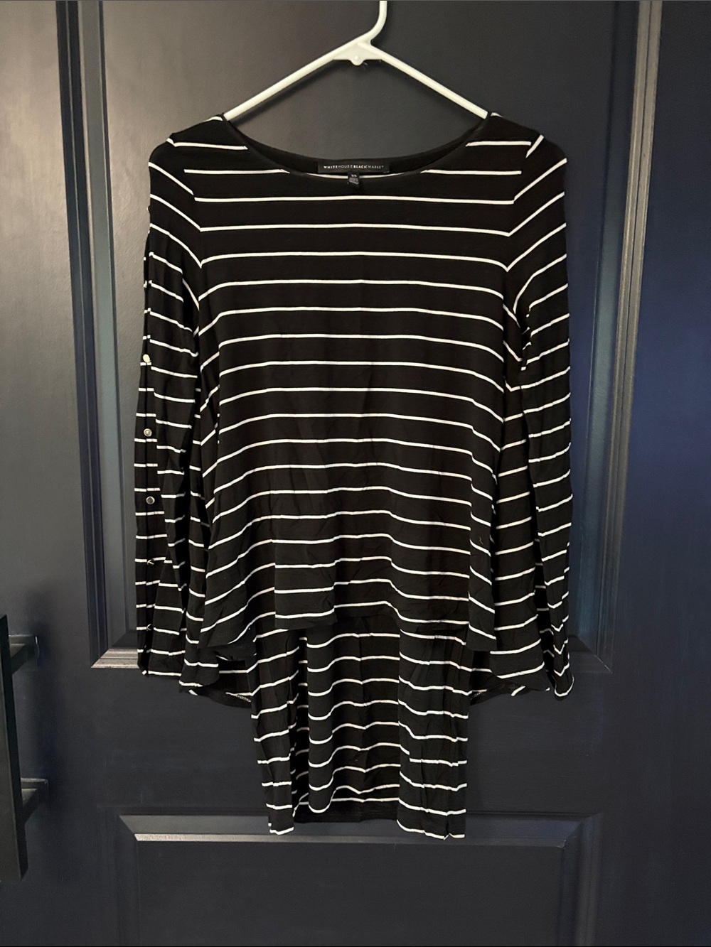 White House Black Market Black & White Striped Asymmetrical Tunic Top XS